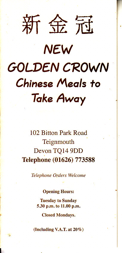 New golden crown chinese menu Teignmouth