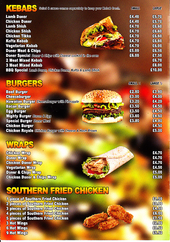 menu of BBQ Kebab Teignmouth