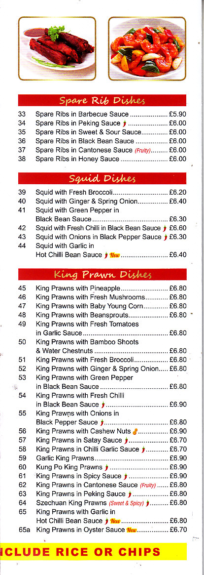 menu of Alans cantonese chinese Paignton