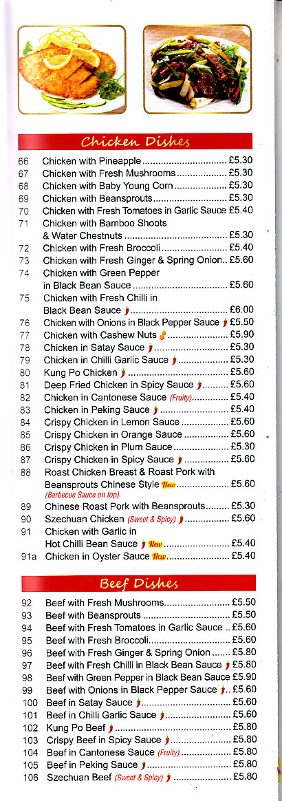 menu of Alans cantonese chinese Paignton