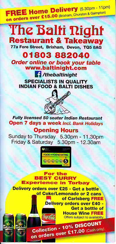 Balti Night Brixham Takeaway Menu